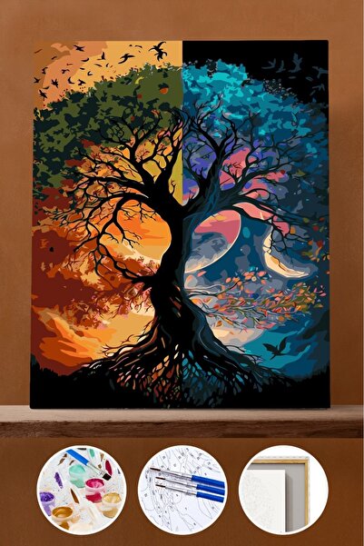 Pastelya Sayılarla Boyama Seti Çerçeveli Kasnaklı Dört Mevsim ve Gezegen 50 x...