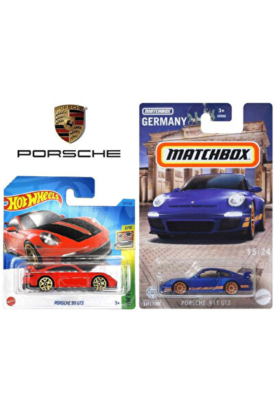 HOT WHEELS مجموعة من 2 سيارة بورش 911 جي تي 3 - عجلات ساخنة وعلبة الثقاب (1/64)