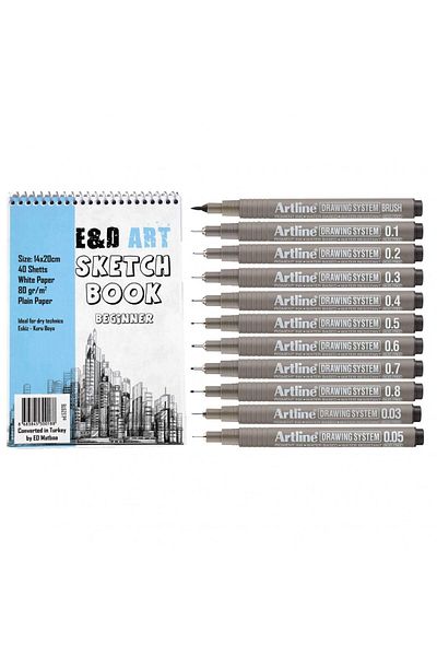 E&D ART Beginner Sketch Book Artline Drawing Set of 11