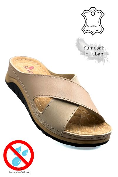 sermoda Soft and Lightweight Women's Sports Slippers - Cross Banded, Thick Sole 521/2 Powder Mink