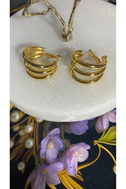 Nilperi takı Triple Look Hoop Stainless Steel Earrings