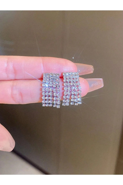 Estilo Lingerie Su Yolu Gümüş Kaplama Zarif Sallantılı Küpe, Abiye Küpe, Şık Küpe, Zarif Küpe