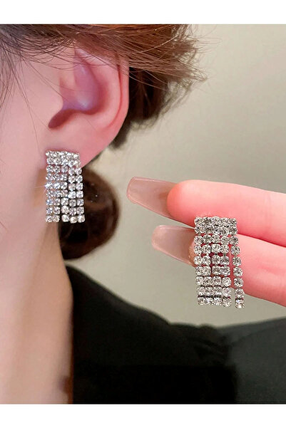 Estilo Lingerie Su Yolu Gümüş Kaplama Zarif Sallantılı Küpe, Abiye Küpe, Şık Küpe, Zarif Küpe