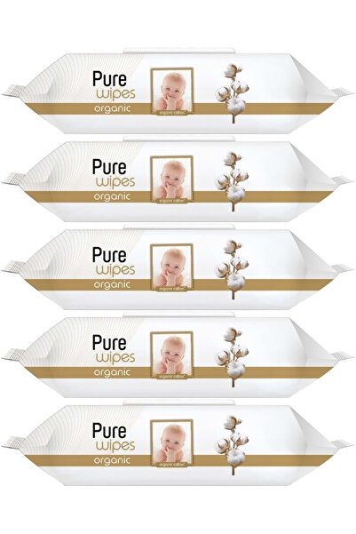Pure Baby Islak Havlu Mendil 90 Yaprak Yenidoğan Organic Pamuklu (5 Li Set) 4...