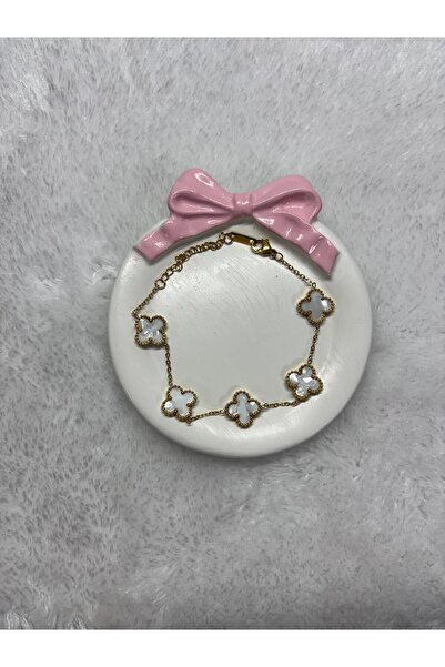 stainles steel Kadın Yonca Çelik   Gold Bileklik