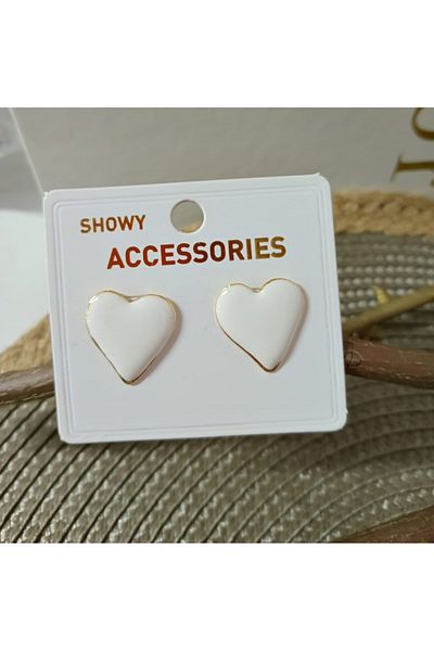 mos&more White Enamel Heart Women's Earrings