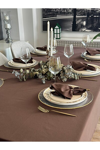 Decamor home Cotton Linen Stain Resistant Fabric Brown Tablecloth (Napkin Not Included)