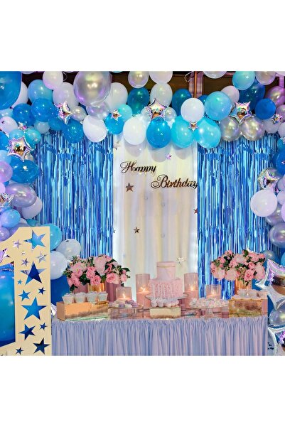 Nemere Blue Color Extra Metallized Shiny Fringed Background Curtain Imported ...