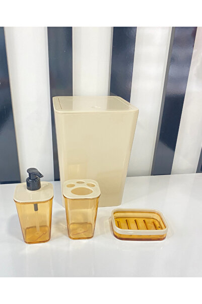 Milat Store Σετ Μπάνιου 4 τεμαχίων, Σετ Μπάνιου σε Κρεμ Χρώμα - Κάδος Απορριμ...