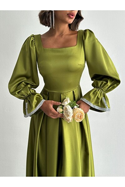 Housebutik Taş Detaylı Saten Abiye