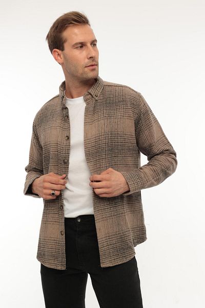 Miron Πουκάμισο ξυλοκόπο κανονικής εφαρμογής Camel Striped - 2448
