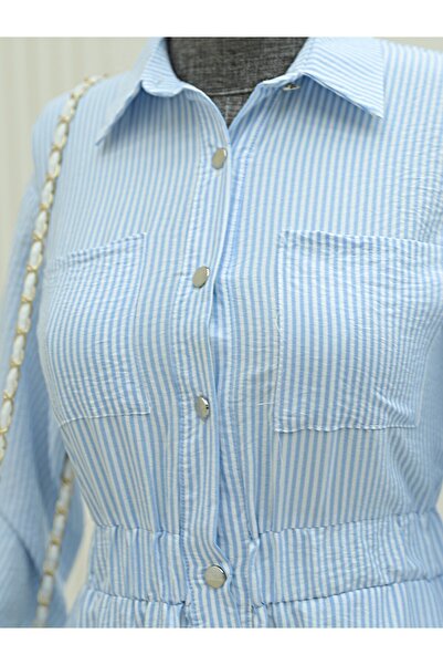 HİJABAYA Ριγέ φόρεμα με ελαστική μέση και κουμπιά