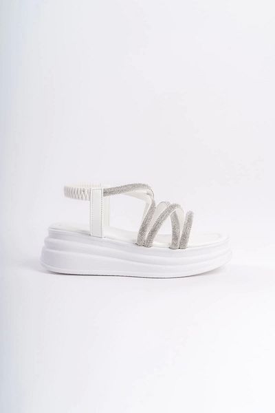 foradels ELENA Orthopedic Sole Stoned Striped Women's Sandals - BT White