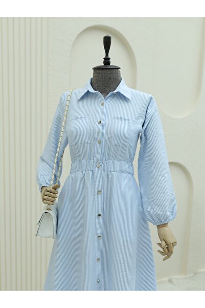 HİJABAYA Ριγέ φόρεμα με ελαστική μέση και κουμπιά