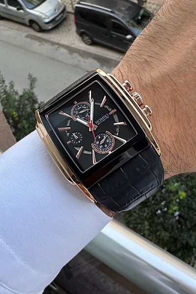 Homies Sports Style Men's Wrist Watch - Leather Strap, Copper and Black Color, Run All Functions Bracelet Gift