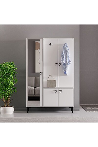 DECOMECH Andy Aynalı Kapaklı Portmanto-beyaz