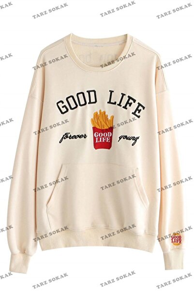 Tarzsokak Y2K Bts Good Life Hanorac Unisex Ecru - KOD 2058