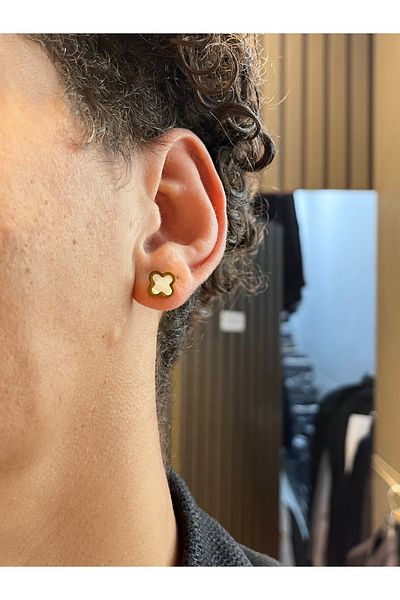 aurabijuteri Clover Patterned Minimal Men's Earrings Men's Earrings Joint Earrings Gift Earrings
