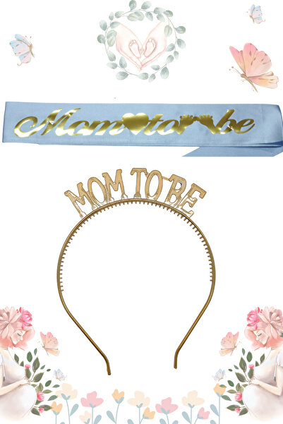 Larenya Mom To Be Plastik Taç Ve Kuşak & Baby Shower Set ve Mavi Altın Kuşak ...