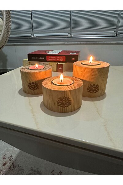 çukurova lezzetleri Lotus Çiçeği Desenli Mumluk 3'lü Set  (katran ağacı)