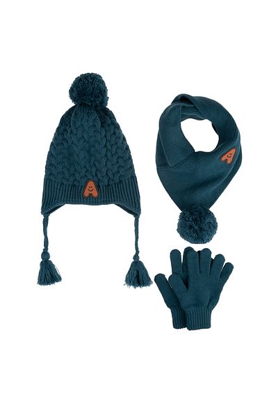 Aware Time Kitti 4-8 ani Băiat Fleece Interior Eșarfă Beanie Mănuși Set de 3