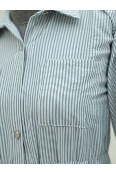 HİJABAYA Ριγέ φόρεμα με ελαστική μέση και κουμπιά