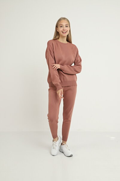 Blue Petrol Women's Beige Crew Neck Knitwear Set
