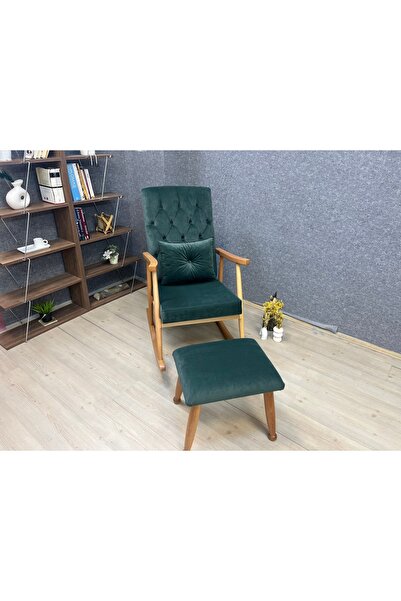 Asedia ASEDİA Trend Naturel-Nefti Yeşil Kapitoneli Puflu Sallanan Sandalye