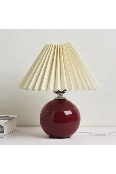 burenze Umbrosia Modern Tasarım Abajur Krem Umbrella Şapka Bordo Gövde