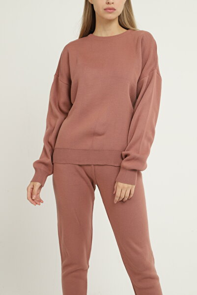 Blue Petrol Women's Beige Crew Neck Knitwear Set