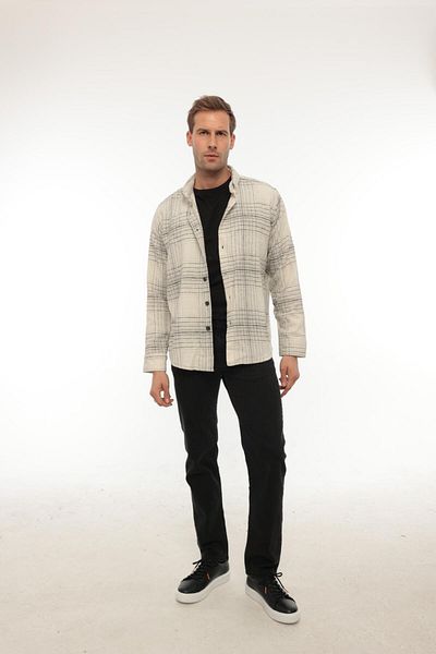 Miron Ecru Striped Regular Fit Lumberjack Shirt - 2448