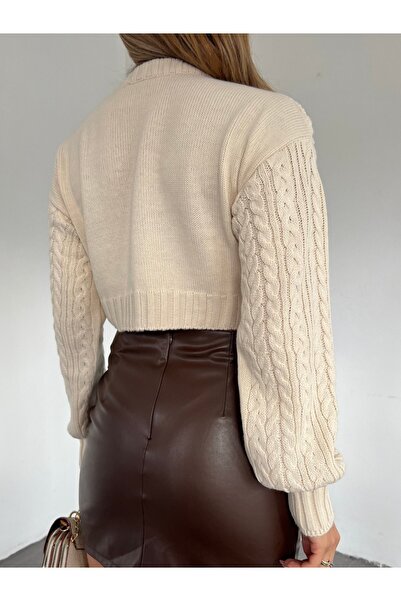 Modamorfo Πλεκτό πουλόβερ με ανάγλυφο σχέδιο -κρέμα