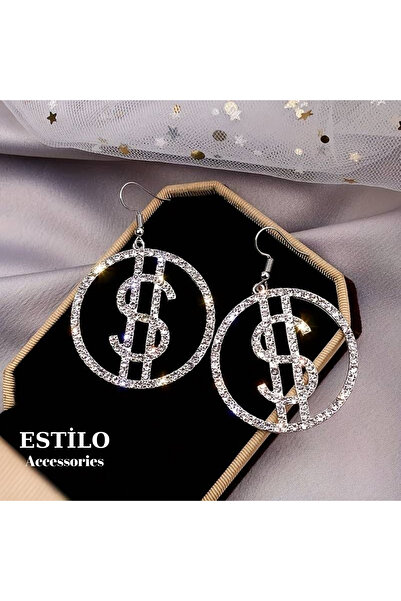 Estilo Lingerie Dolar Sembollü Su Yolu Küpe Lüx Gece Takısı Nişan Davet Balo Takısı Hediye Takı Küpe