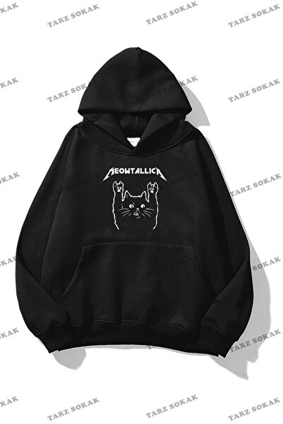 Tarzsokak Hanorac unisex Y2K Meowtallica KOD 1538 Negru