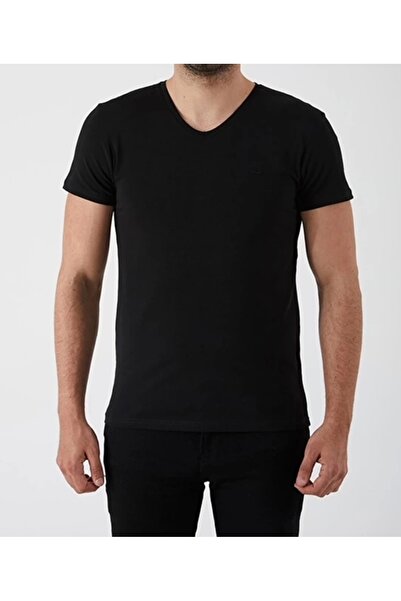 ayakuydur Erkek Basic V Yaka Siyah Tshirt