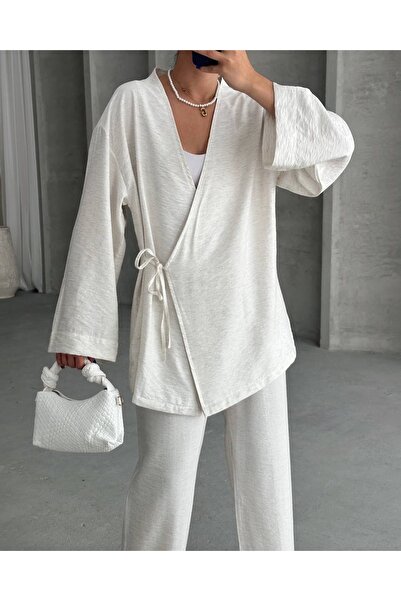 Lavanta Tekstil Kimono din țesătură 100% in cu frânghie laterală