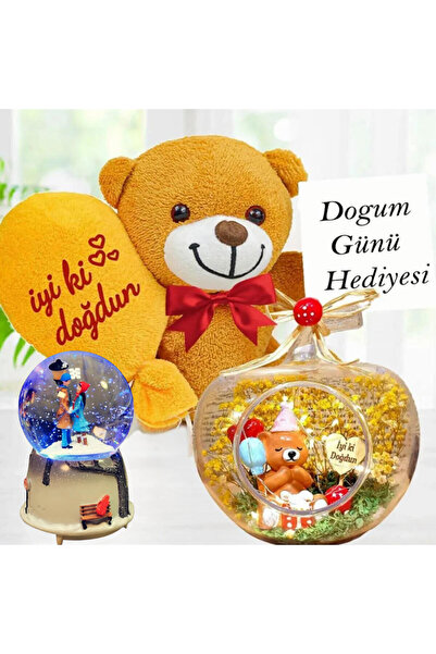 rk tasarım Doğum Günü Hediyesi Işıklı Teraryum& İyiKi Doğdun Balonlu Ayıcık& ...