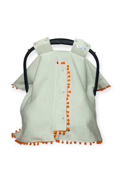 Birmelek Piqued Double Layer Double Sided Pompom Muslin Stroller Cover and Cushion