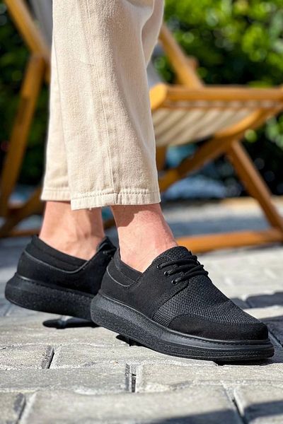KAZAX Kb-042 Kuback Lace-Up Black Leather Powder Black Sole Casual Men's Shoes