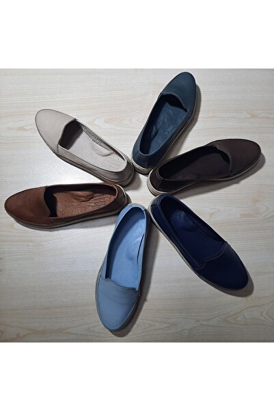 KAPAR Genuine Leather Wedge Heel Smoke Color Ballerinas