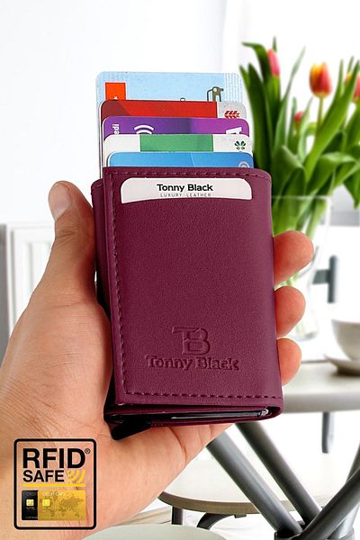 Tonny Black Original Automatic Mechanism Boxed Rfid Protection Anti-Theft Wallet with Money & Card Holder