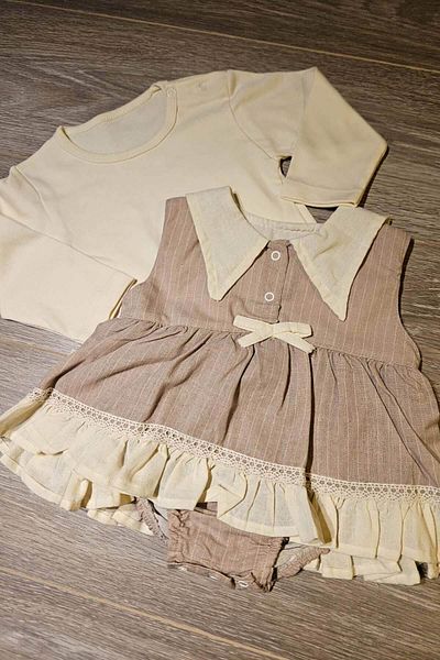 peki baby&kids Well Seasonal Striped Lace Dress for Baby Girl - Button Bow 16088