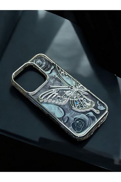 HKN iPhone 16 Pro Max Compatible Luxury Butterfly Patterned Phone Case