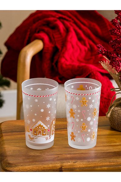 LC Waikiki Light Brown Christmas Printed Glass Cup Set of 2 570 ml