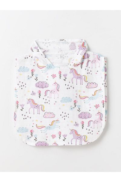 Anne&Bebek Lcw Baby Optic White Printed Hooded Printed Baby Girl Bathrobe