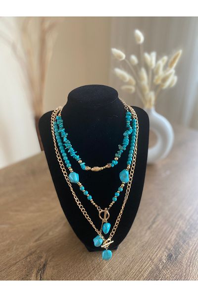 Store Bohemian Style Turquoise Stone Necklace Set of 3