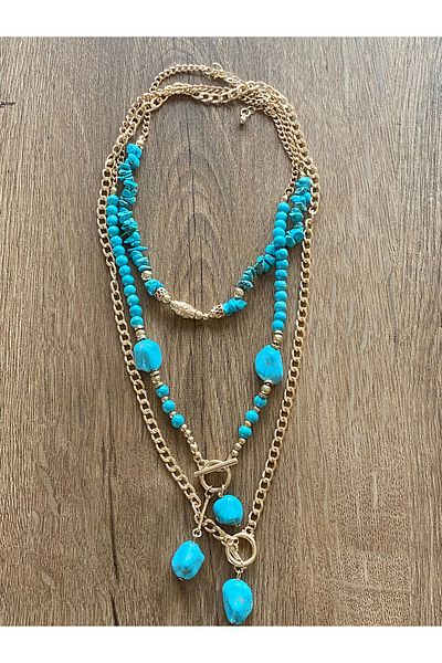 Store Bohemian Style Turquoise Stone Necklace Set of 3