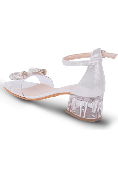 Sema Kız Çocuk Fiyonk Sedef Şeffaf Taş Detaylı Topuklu Ayakkabı