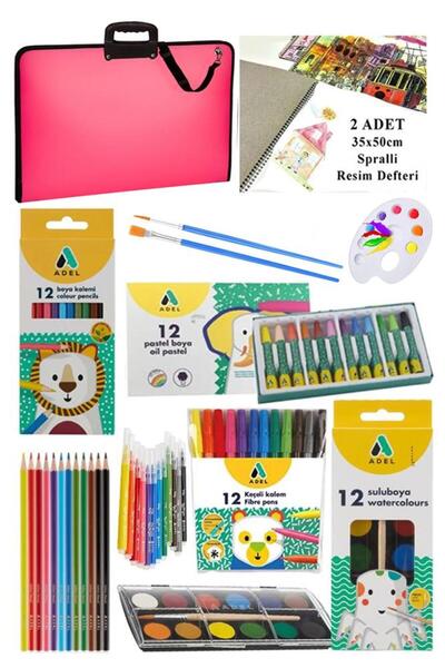 Artlantis Öğrenci Boyama Seti 10 Parça 1 Paket 35x50 Resim Çantası Resim Deft...