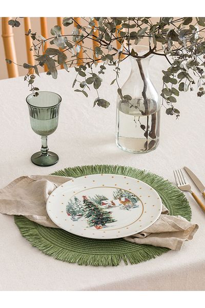 LC Waikiki Christmas Themed Mixed Printed Porcelain Serving Plate - 25 cm New Year Christmas Concept